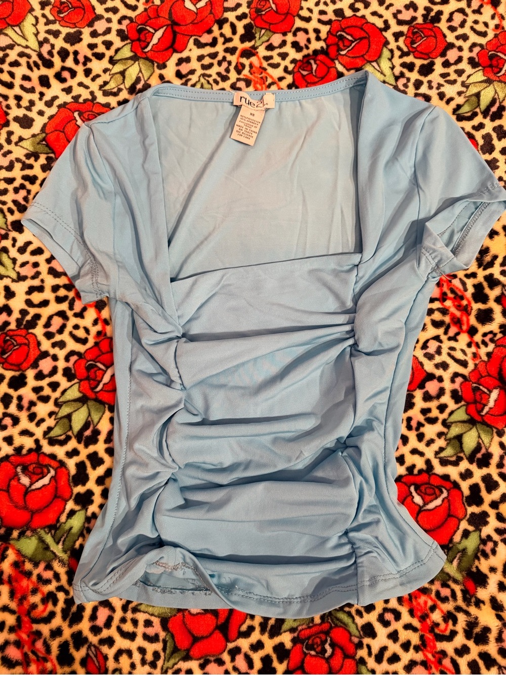 Rue21 Sky Blue Ruched Front Short Sleeve Crop Top